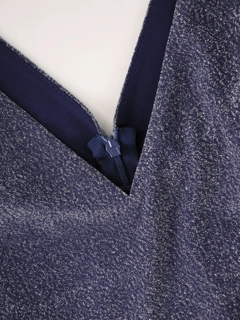 Granatowa długa sukienka wizytowa z dekoltem V – prosty krój z rozciętymi rękawami kimono 38745