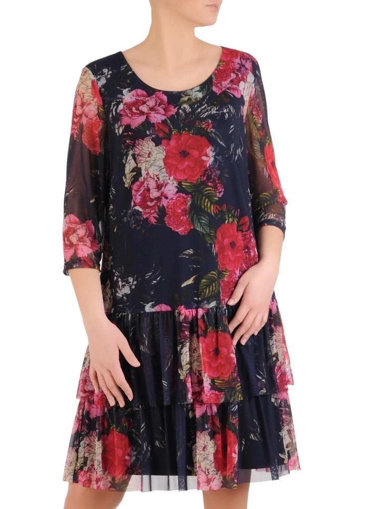 Elegancka trapezowa sukienka w kwiecisty wzór – swobodny krój zapewniający wygodę 25423