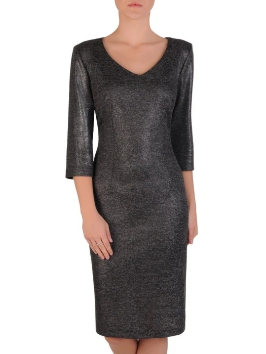 Elegancka czarna sukienka midi o prostym kroju – wysmuklający dekolt w serek na andrzejki i święta 13543