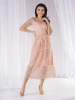 Suknia wieczorowa maxi rozkloszowana pudrowy róż – subtelna koronka i krój wysmuklający figurę 37707