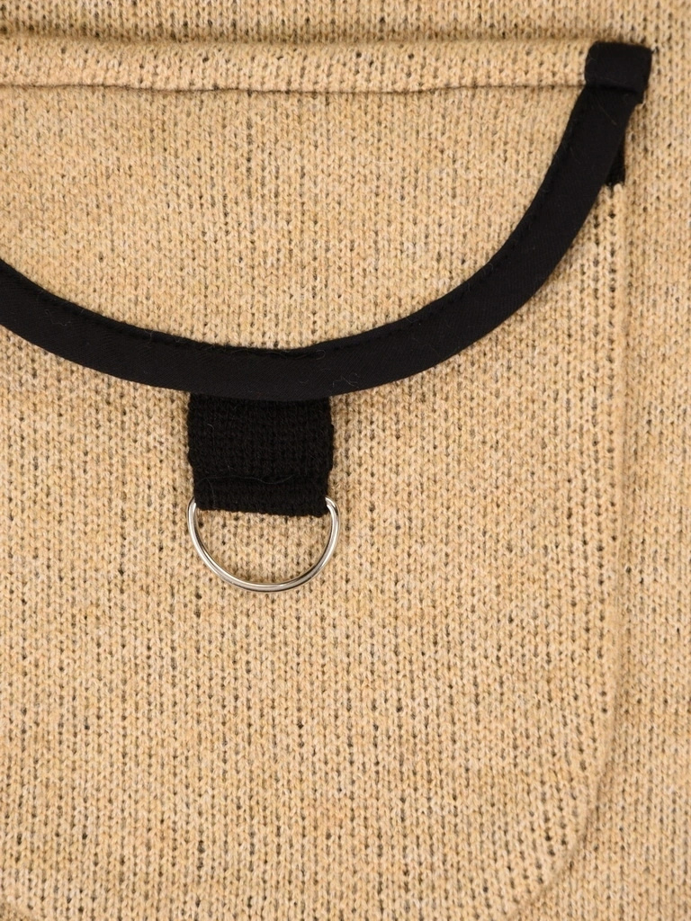 Elegancki sweter damski rozpinany na zamek beżowo-czarny – prosty, wysmuklający fason z kapturem na jesień 42152
