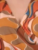 Wzorzysta sukienka rozkloszowana midi z kieszeniami – kopertowy dekolt i wiązany pasek w talii 37886