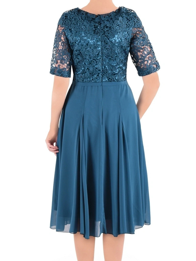 Elegancka sukienka rozkloszowana na wesele morska – zaszewki wysmuklające sylwetkę 23144