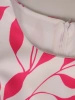 Prosta sukienka midi w amarantowe liście z krótkim rękawem – pionowe zaszewki wyszczuplające sylwetkę 20313