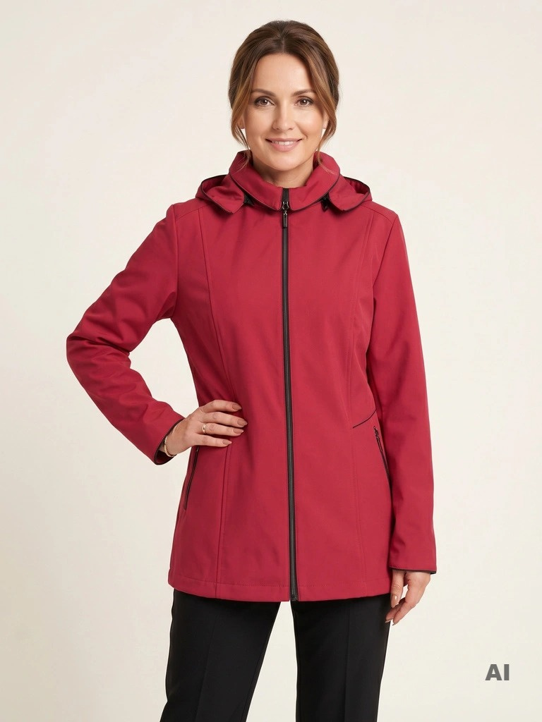 Kurtka jesienna damska w odcieniu zgaszonej czerwieni – prosty fason na zamek z funkcjonalnymi kieszeniami 37532