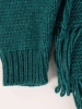 Elegancki sweter damski rozpinany w odcieniu butelkowej zieleni – luźny fason z frędzlami 40460