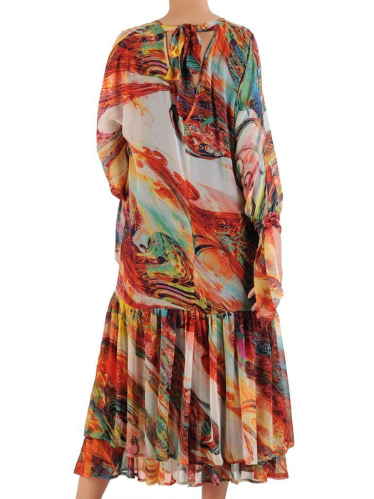 Sukienka z szyfonu, luźna kreacja z modnymi falbanami 25456