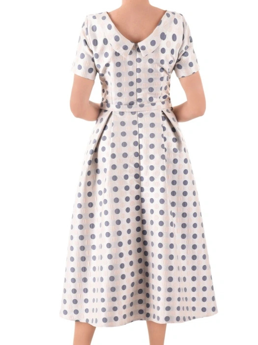 Elegancka suknia wieczorowa maxi rozkloszowana w grochy – fason ze złotą nitką modelujący sylwetkę 39954