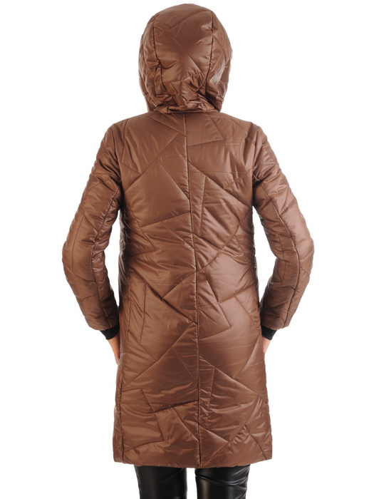 Długa brązowa kurtka zimowa z ozdobnym pikowaniem 34820
