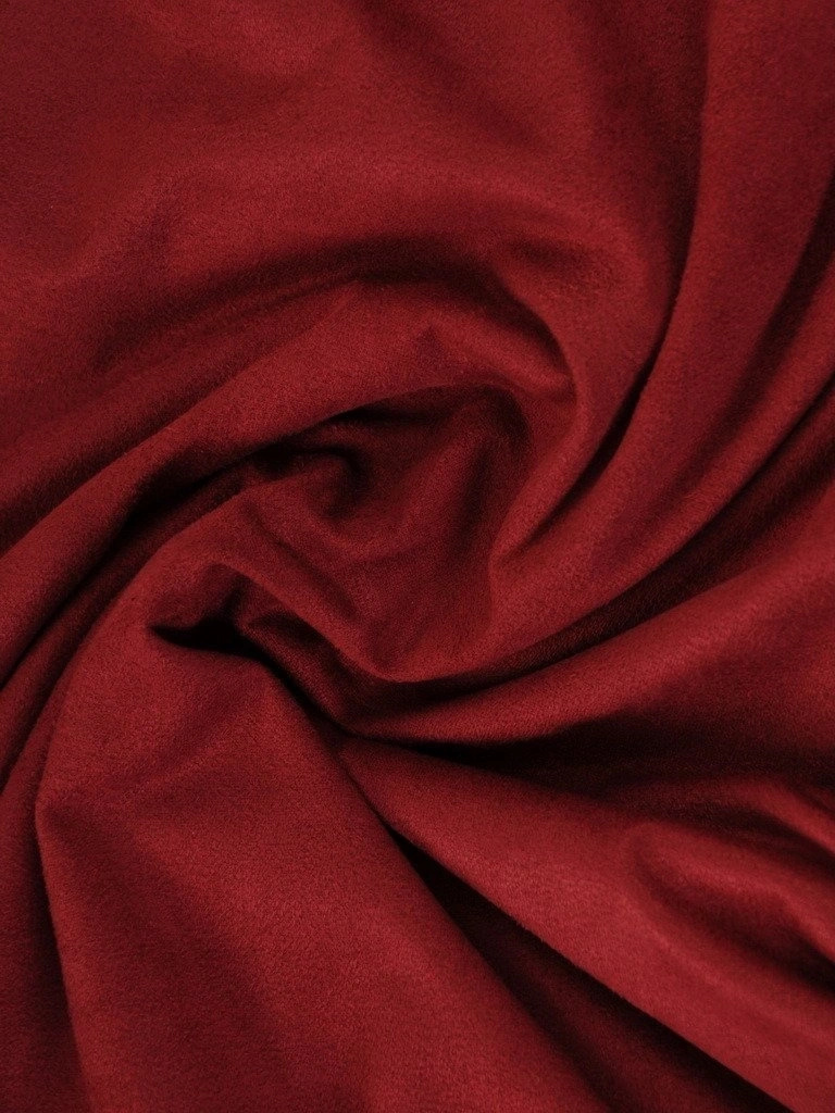 Bordowa sukienka trapezowa midi z dekoltem serek – swobodny fason z falbanami 23166