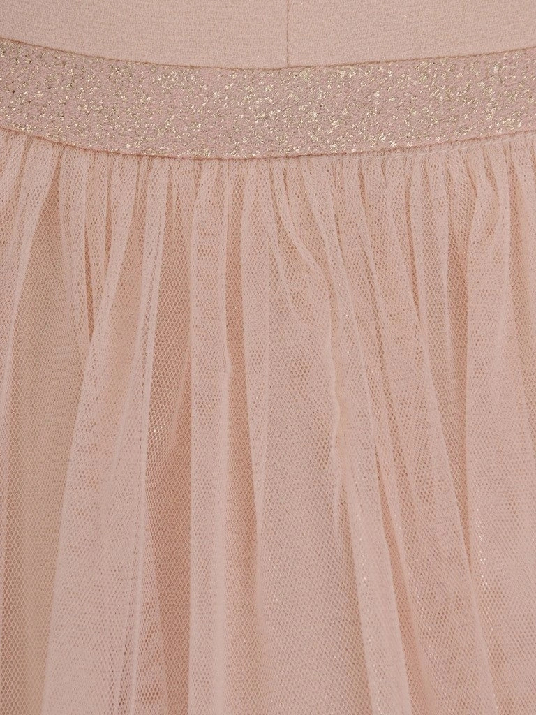 Elegancka sukienka rozkloszowana w kolorze pudrowego różu – asymetryczny dół pięknie eksponujący nogi 21355