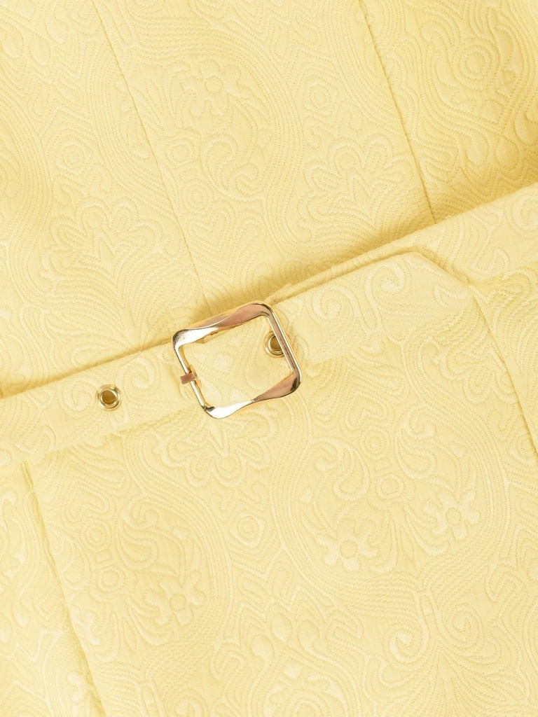 Elegancka żółta sukienka syrenka maxi na lato – z dekoltem łódka, pasek akcentuje talię 39878