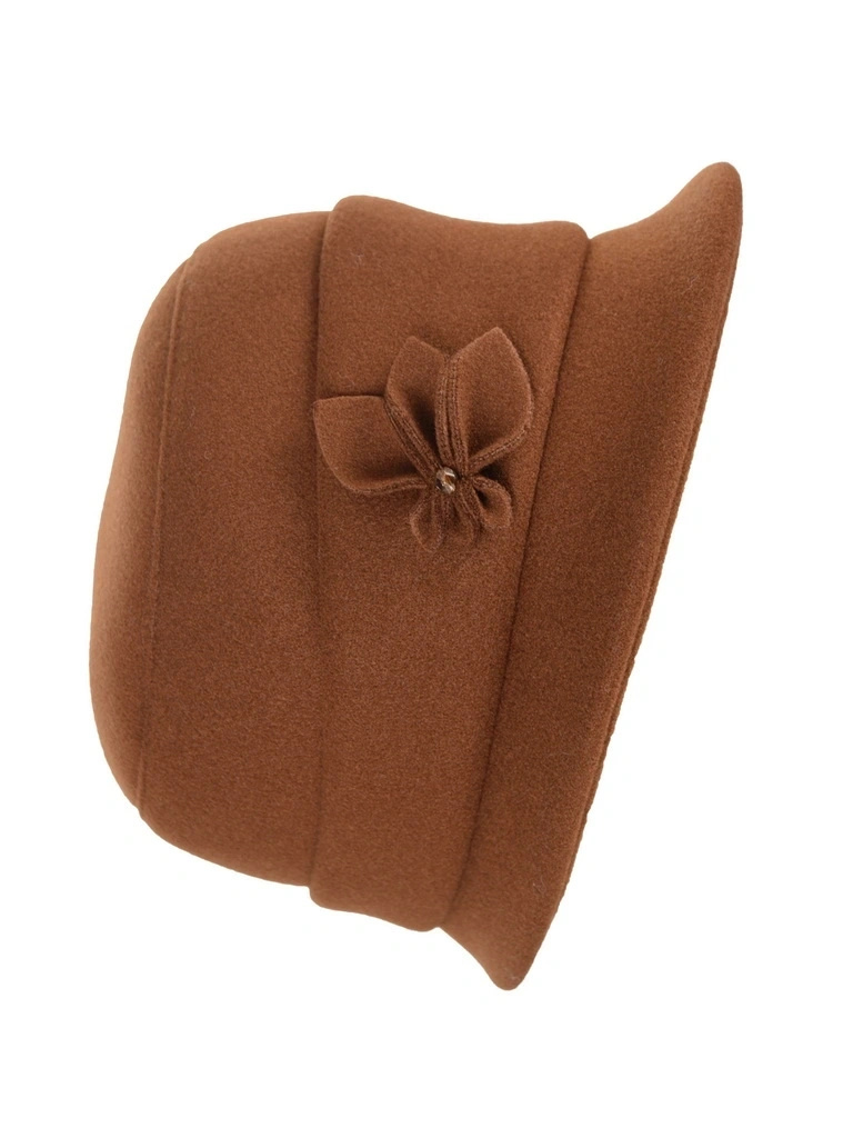 Elegancki kapelusz zimowy damski cloche brązowy – ciepły fason z regulacją obwodu 42408