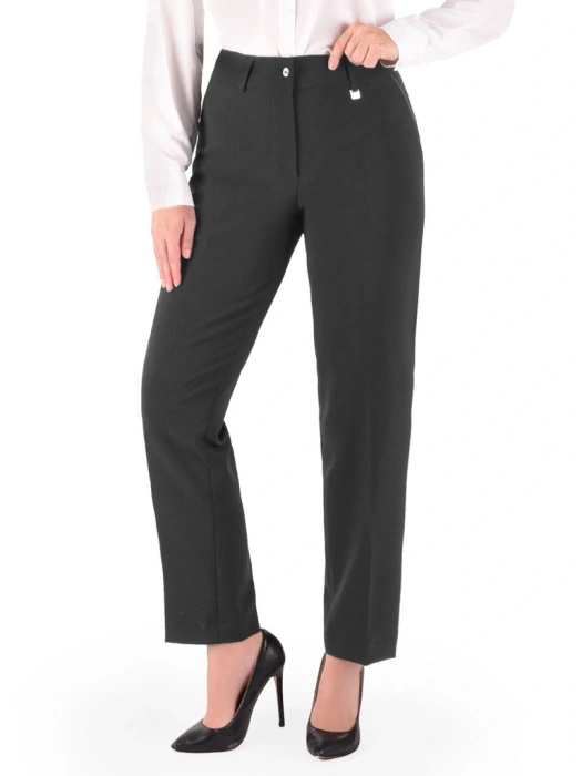 Czarne spodnie garniturowe o prostym kroju – elegancki model z kantem idealny do pracy 40508