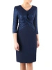 Granatowa kreacja wizytowa z rękawem 3/4 – prosty fason z błyszczącą górą wysmuklający sylwetkę 13846