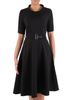 Rozkloszowana sukienka z modnym półgolfem, mała czarna z paskiem 19755