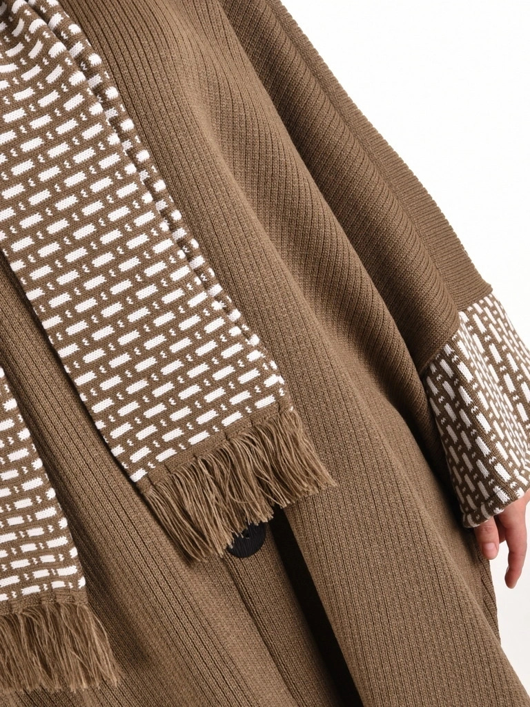 Elegancki sweter damski beżowy z szalowym kołnierzem – wygodny, luźny fason na chłodne dni 42167