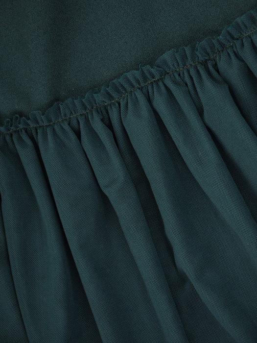 Zielona, dzianinowa sukienka z tiulową spódnicą i falbanami 32102