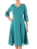 Zielona sukienka rozkloszowana w groszki z dekoltem w serek – maskujący biodra krój i wiązane rękawy 38293