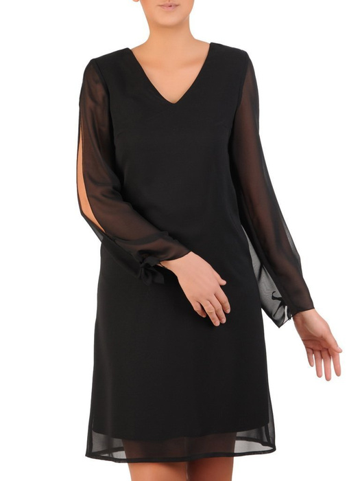 Trapezowa sukienka z szyfonowymi, rozciętymi rękawami 23968