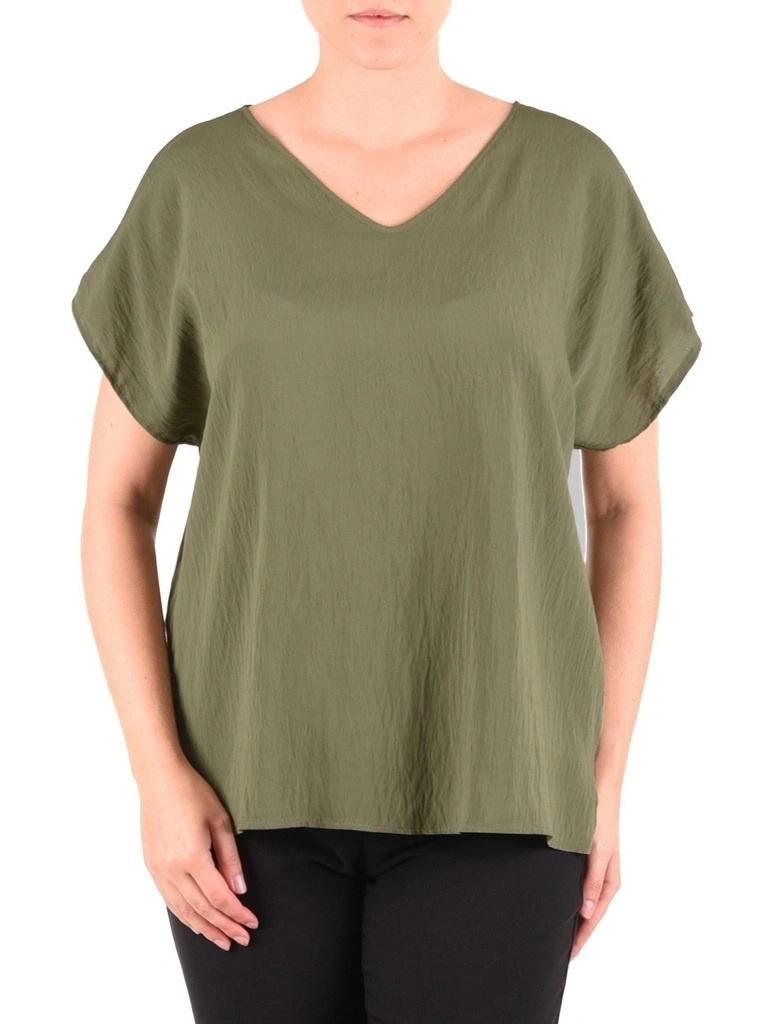 Bluzka khaki z rękawami kimono z przewiewnej wiskozy – wysmuklający dekolt V i luźny krój 42021