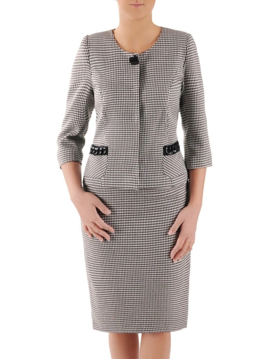 Elegancka spódnica midi w pepitkę na jesień i zimę – prosty, kobiecy krój z rozcięciem 38854