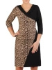 Prosta sukienka biurowa w panterkę midi z rękawem 3/4 – elegancki model z kołnierzykiem 23893