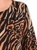 Pomarańczowa sukienka rozkloszowana maxi – stylowy zwierzęcy print z paskiem podkreślającym talię 40435