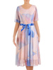 Elegancka sukienka z siateczki, kreacja z kontrastowym paskiem 34008
