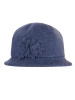 Elegancki kapelusz damski cloche jeansowy na zimę – ocieplany model z regulacją i kwiatem 42386