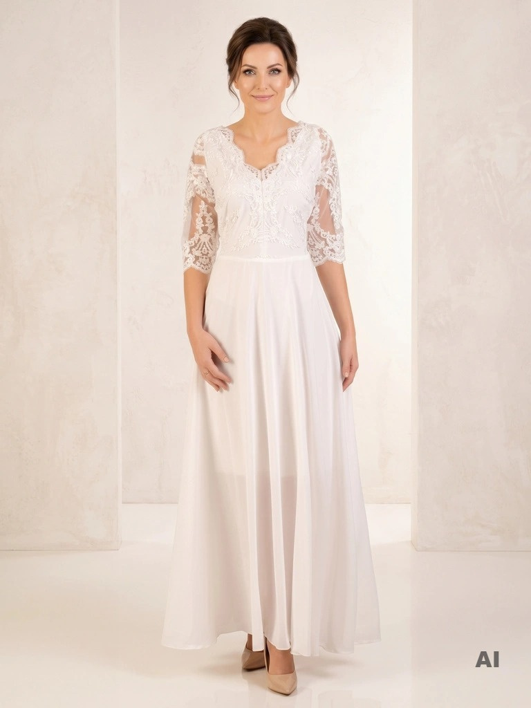 Elegancka biała suknia wieczorowa rozkloszowana maxi – zmysłowe rozcięcie i szyfonowy dół 30729