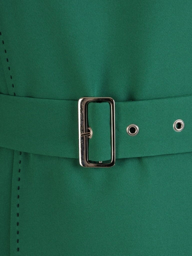 Zielona sukienka midi z rękawem 3/4 i kieszeniami – rozkloszowany fason z paskiem optycznie wyszczuplający sylwetkę 28397