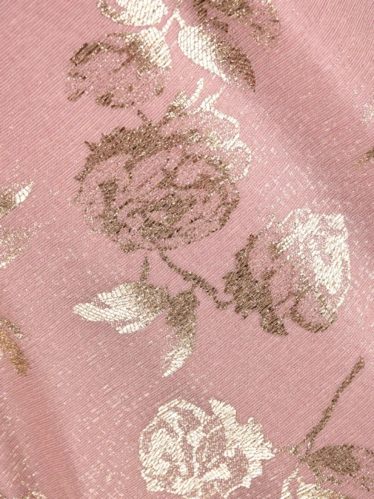 Elegancka sukienka trapezowa midi w złote kwiaty – rozszerzane rękawy tuszujące biodra 41780