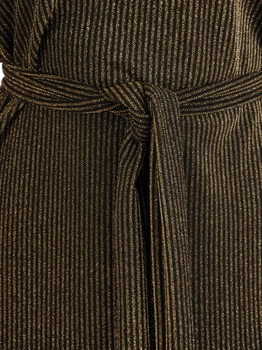 Elegancka sukienka mini oversize w złote paski – kimonowy fason z wiązaniem w talii 31398