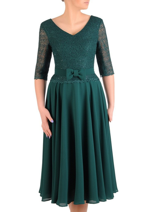 Rozkloszowana sukienka z kokardą w talii, elegancka kreacja wyjściowa 20562