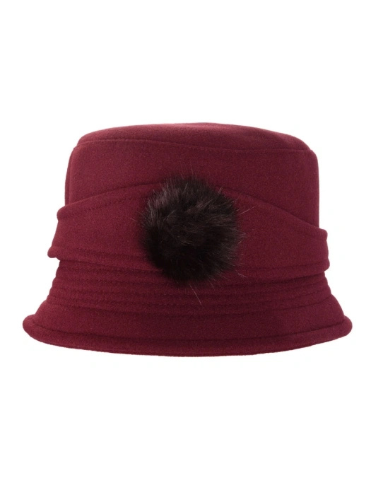 Bordowy kapelusz damski zimowy cloche – ocieplane wnętrze oraz stylowe krótkie rondo 42358