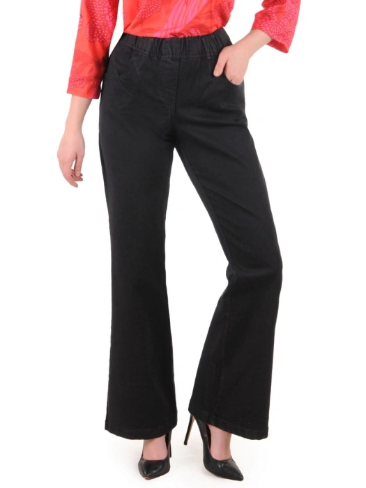 Czarne eleganckie dzwony damskie z gumką w pasie – wysmuklające nogi, idealne dla sylwetki plus size 36894