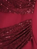 Elegancka bordowa sukienka wieczorowa z cekinami i kwiatem – prosty fason z dekoltem łódka 39122