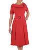 Koralowa sukienka z eleganckim kołnierzem, rozkloszowana kreacja w klasycznym stylu 20568