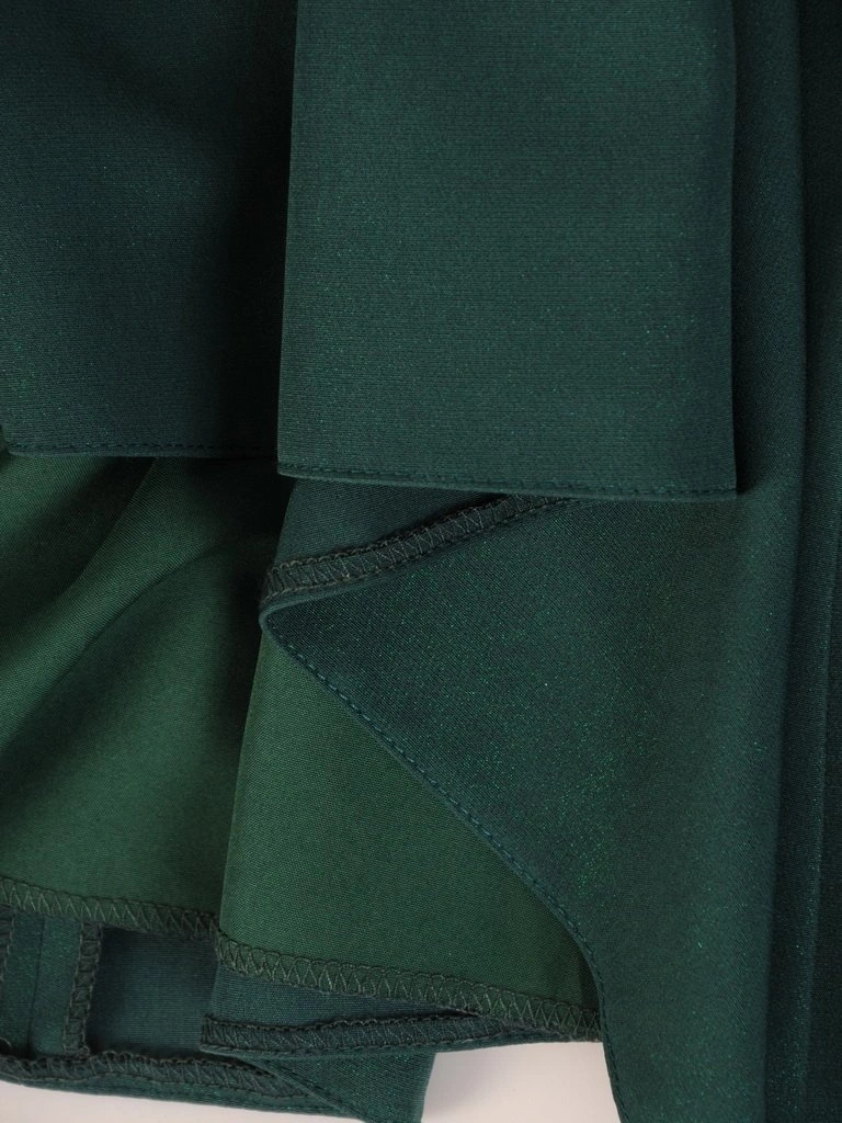 Elegancka zielona sukienka rozkloszowana midi – fason z kontrafałdami i kokardą w talii 26981