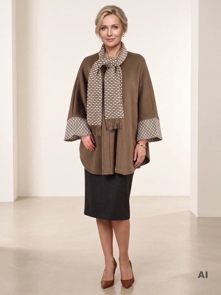 Elegancki sweter damski beżowy z szalowym kołnierzem – wygodny, luźny fason na chłodne dni 42167