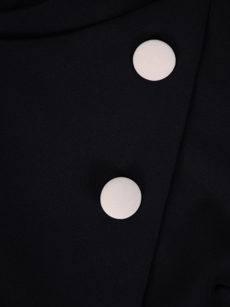 Elegancka granatowa sukienka wizytowa o prostym kroju – tuszujący fason z rękawem 3/4 i przeszyciami 21795