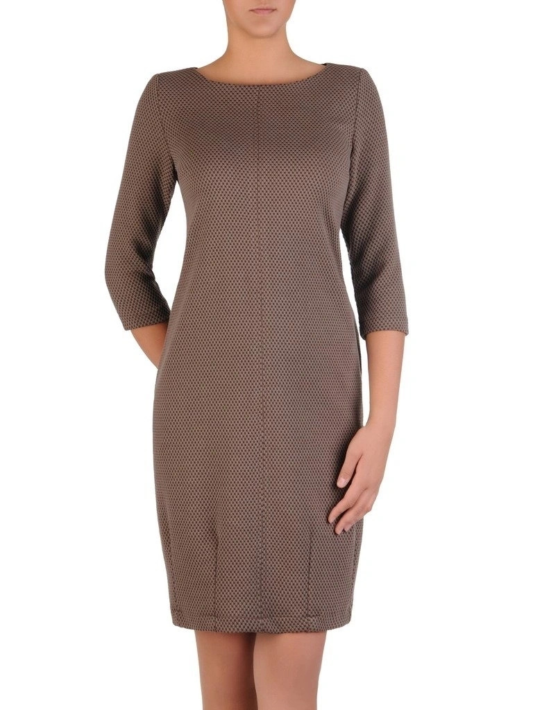 Elegancka sukienka dzianinowa khaki tuba – wysmuklający krój z kieszeniami 13935