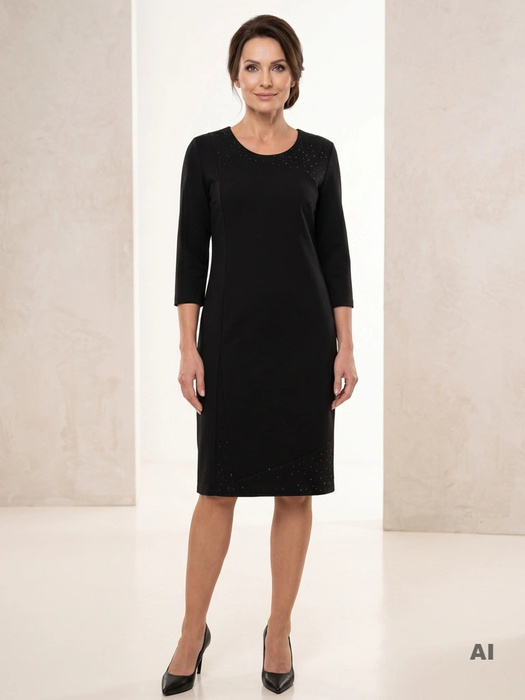 Elegancka czarna sukienka wizytowa o prostym fasonie – subtelne dżety i modelujące zaszewki 28399