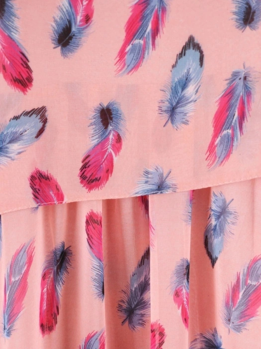 Pudroworóżowa sukienka trapezowa midi na przyjęcia – narzutka z przodu i dekoracyjne wiązania na rękawach 37971