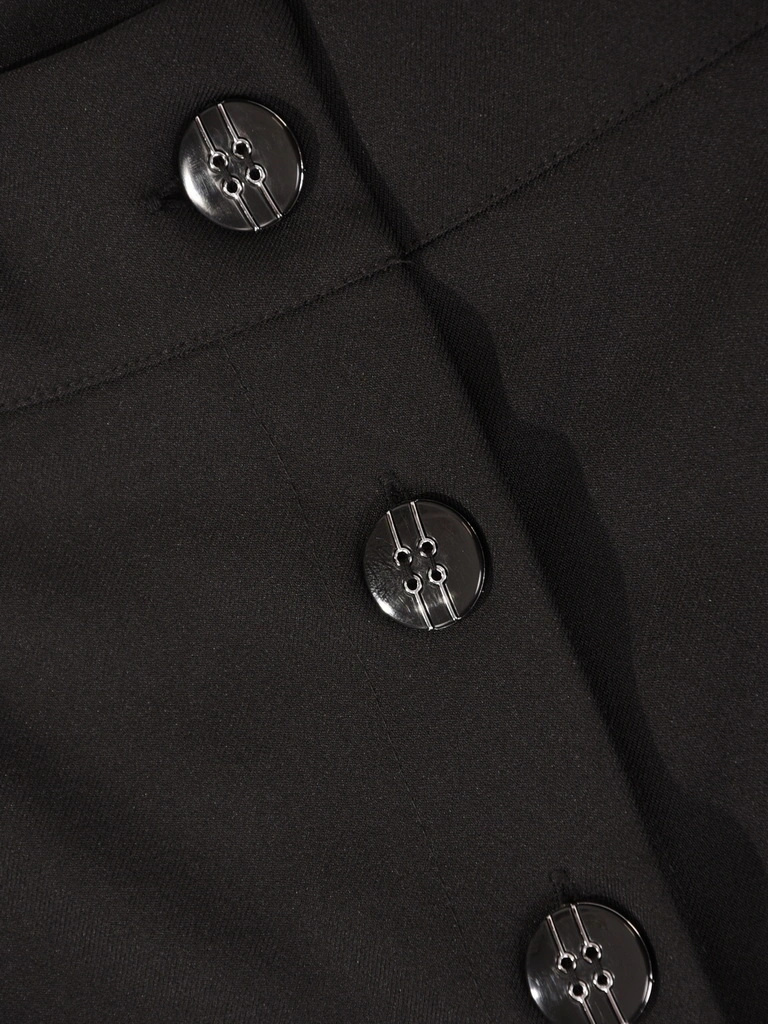 Elegancka czarna spódnica prosta do kolan – ozdobne guziki i fason wysmuklający sylwetkę 41605