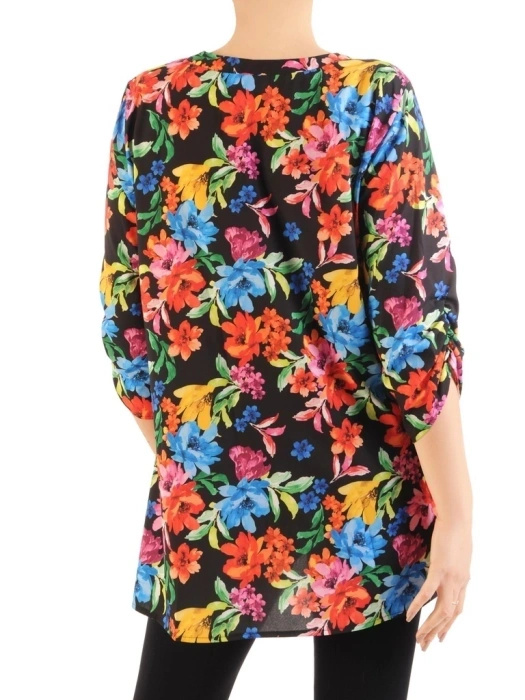 Elegancka bluzka wizytowa trapezowa w kwiaty – wiskozowy fason tuszujący biodra 34762