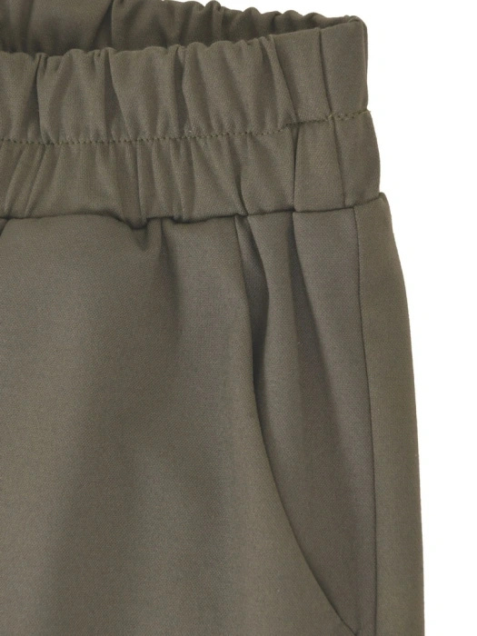 Elegancki komplet damski ze spodniami khaki – wiskozowy prosty krój z kołnierzykiem i gumą w pasie 42595