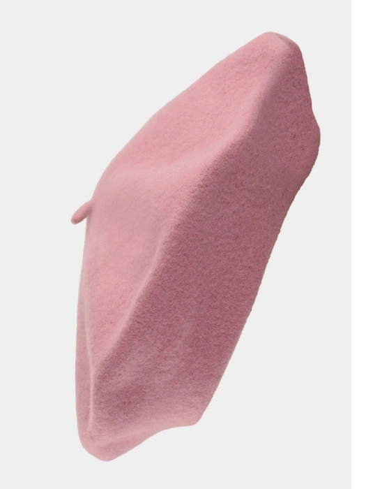 Elegancki beret damski fason francuski brudny róż – ciepły model z wełny merynosa na zimę 40896
