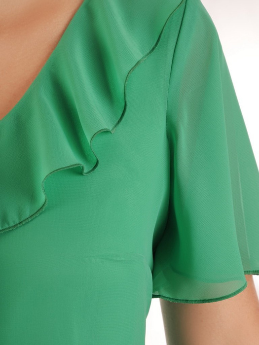 Sukienka z szyfonu, zielona kreacja z falbanami 26458